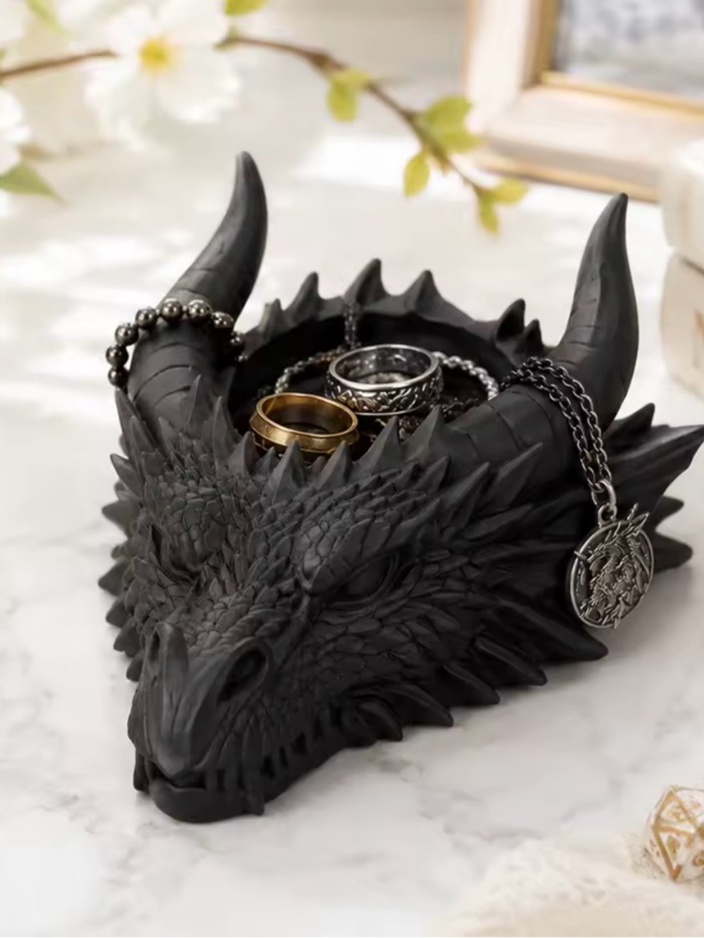 Black Gothic Diablo Dragon Head Tray/Desktop Jewelry & Keys Holder